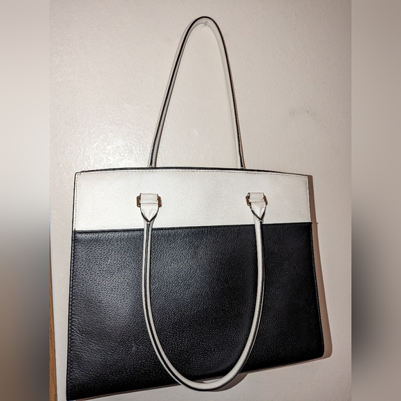 KATE SPADE Grove Street Maeve Zip Tote Leather Laptop Pocket Black White GUC - Picture 12 of 14